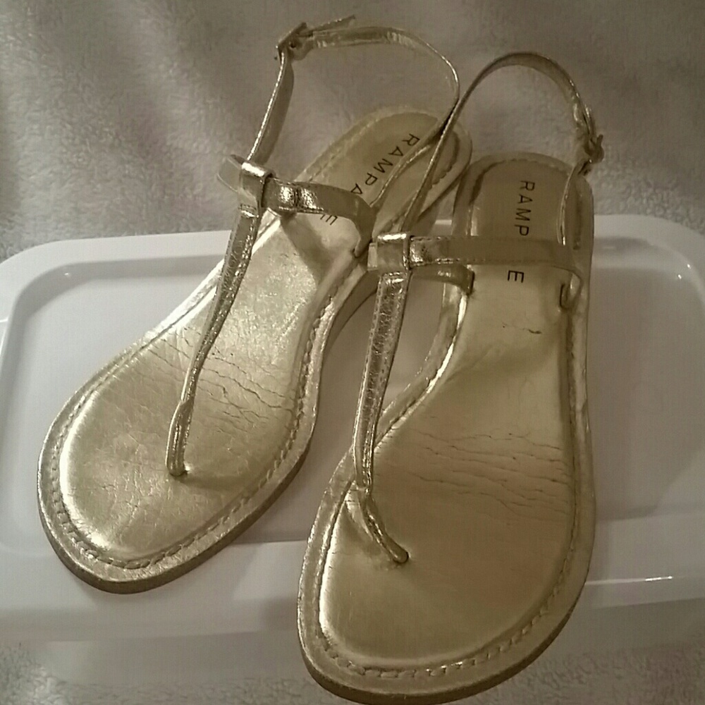 Rampage Metallic Gold T-Strap Sandals